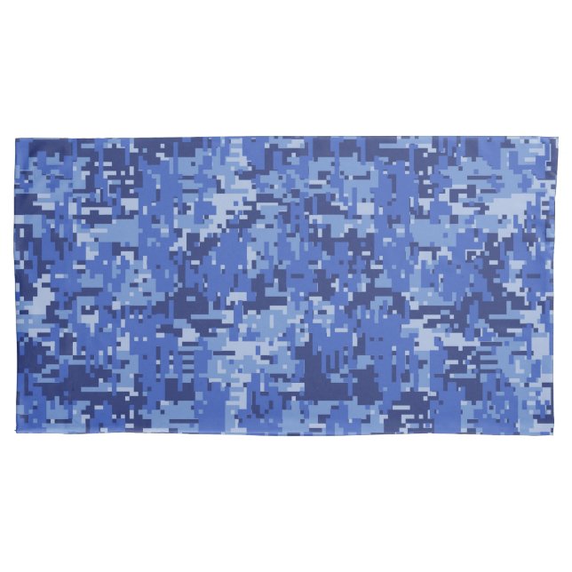 Navy Blue Digital Camo Camouflage Pillowcase (Front-Left)