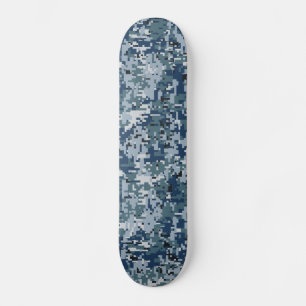 Navy Blue Digital Camouflage Decor Skateboard