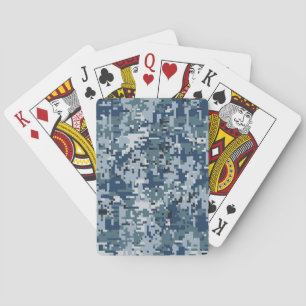 Navy Blue Digital Camouflage Design Playing Cards