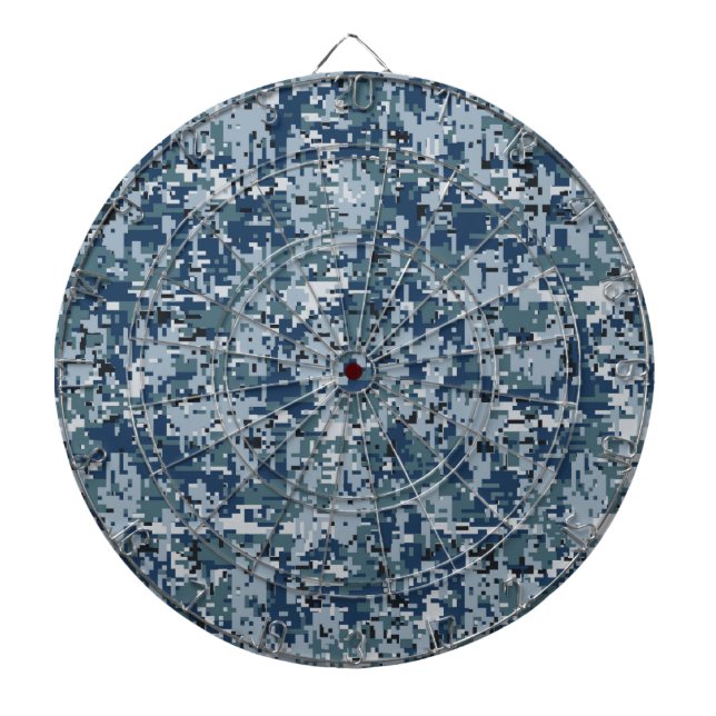 Navy Blue Digital Pixels Camouflage Decor Dartboard (Front)