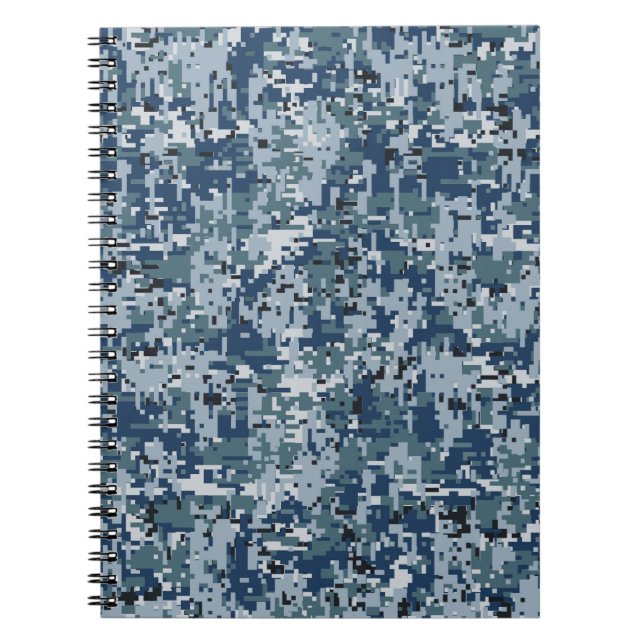 Navy Blue Digital Pixels Camouflage Decor Notebook (Front)