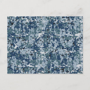 Navy Blue Digital Pixels Camouflage Decor Postcard