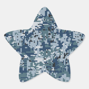 Navy Blue Digital Pixels Camouflage Decor Star Sticker