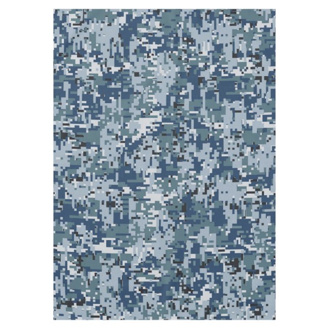 Navy Blue Digital Pixels Camouflage Decor Tablecloth (Front)