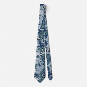 Navy Blue Digital Pixels Camouflage Decor Tie
