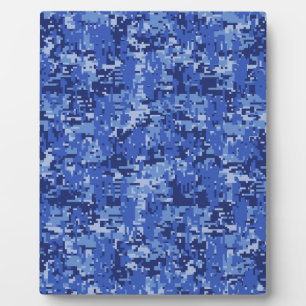 Navy Blue Digital Pixels Camouflage Texture Decor Plaque