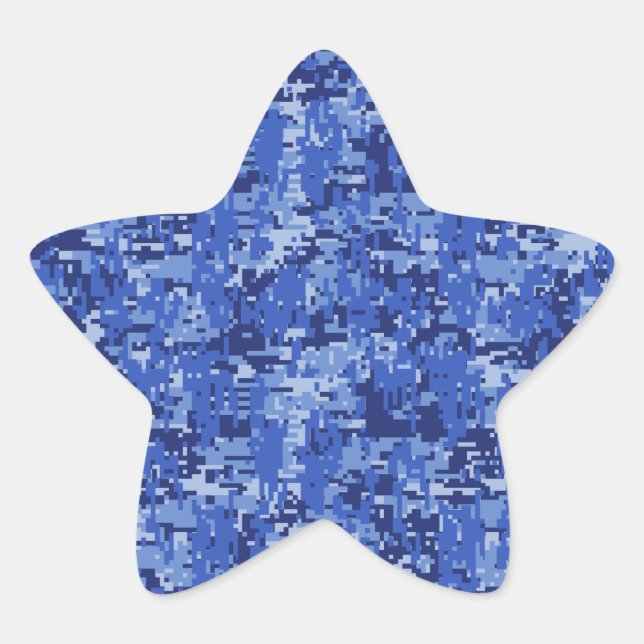Navy Blue Digital Pixels Camouflage Texture Decor Star Sticker (Front)