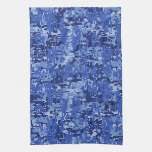 Navy Blue Digital Pixels Camouflage Texture Decor Tea Towel