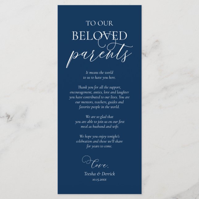 Navy Blue, Dinner Place Setting Thank You Card (Front)