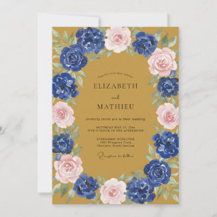 Navy Blue Distinguished Autumnal Wedding Invitation