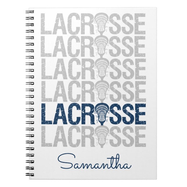 Navy Blue Distressed Lacrosse Word Notebook (Front)