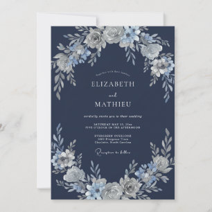 Navy Blue Divine Winter Wedding Invitation