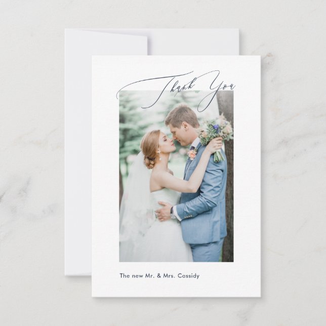 Navy Blue DIY colours Luxe Script Wedding Thank Yo You Card (Front)