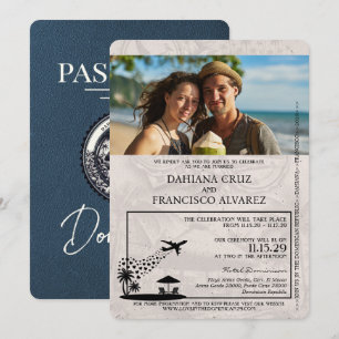 Navy Blue Dominican Republic Passport Wedding Invitation