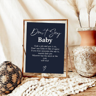 Navy Blue Don't Say Baby Baby Shower Game sign