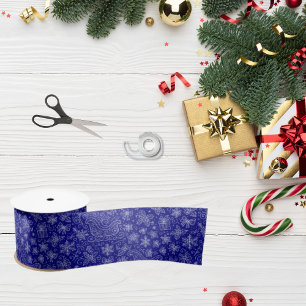 Navy Blue Doodle Christmas Sleigh Pattern Satin Ribbon