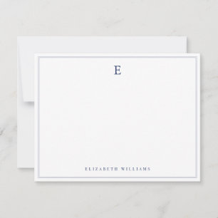 Navy Blue Double Border Simple Elegant Monogram  Card