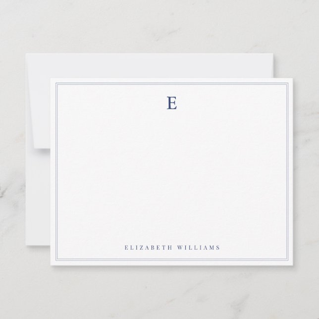 Navy Blue Double Border Simple Elegant Monogram  Card (Front)