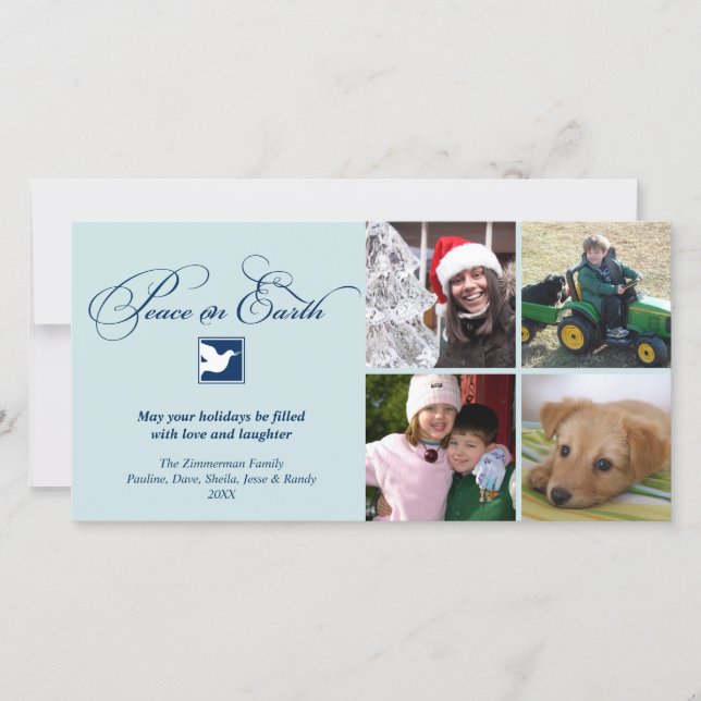 Navy blue dove peace on earth holiday greeting (Front)