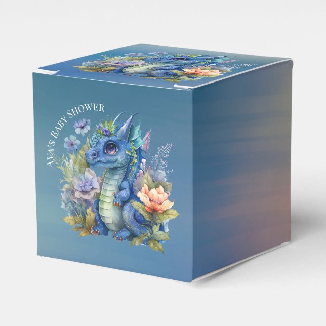 Navy Blue Dragon Boy Baby Shower Favour Box (Front Side)