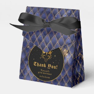 Navy Blue Dragon Scales Gold Birthday Thank You Favour Box