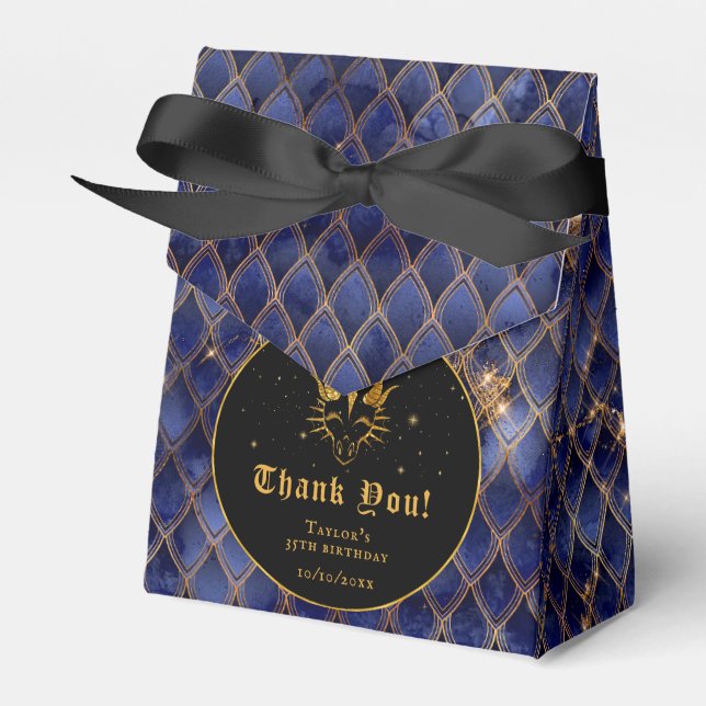 Navy Blue Dragon Scales Gold Birthday Thank You Favour Box (Front Side)