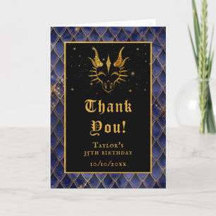 Navy Blue Dragon Scales Gold Faux Glitter Birthday Thank You Card