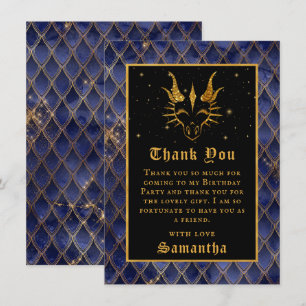 Navy Blue Dragon Scales Gold Faux Glitter Birthday Thank You Card