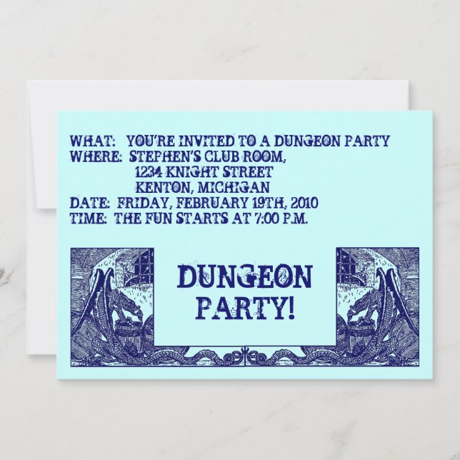 NAVY BLUE DRAGONS IN DUNGEONS ~ PARTY INVITATION! INVITATION (Front)