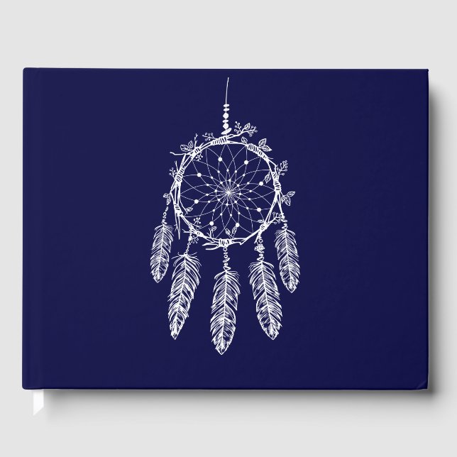 Navy Blue Dream Catcher Native American Wedding Guest Book (Front)