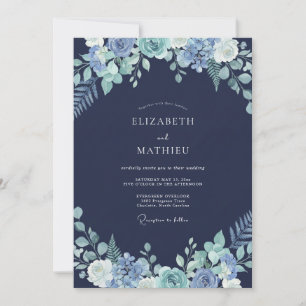 Navy Blue Dreamy Winter Wedding Invitation