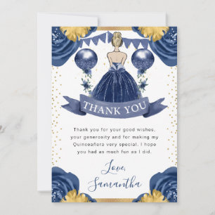 Navy Blue Dress Blonde Haired Princess Quinceanera Thank You Card