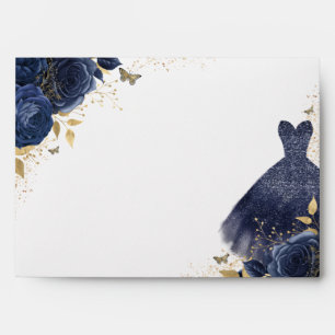 Navy Blue Dress & Flowers Sparkle All Occasion Envelope