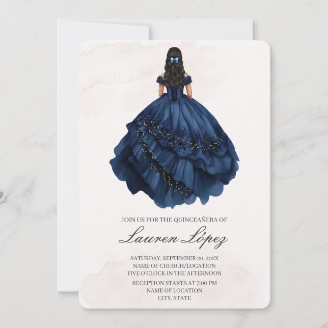 Navy Blue dress quinceañera  Invitation (Front)