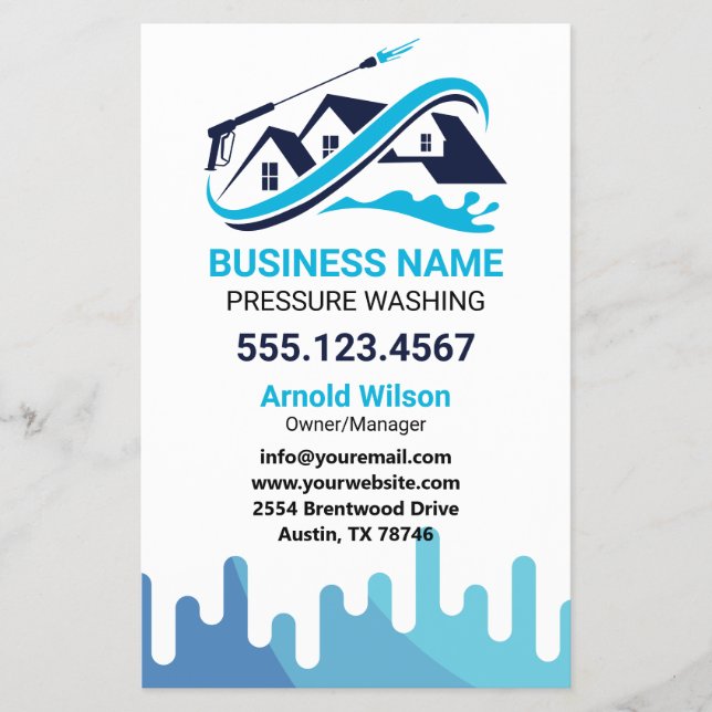 Navy Blue Drip Power Wash House Cleaning Flyer (Front)