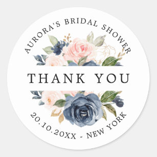 Navy Blue Dusty Blush Bridal shower thank you Classic Round Sticker