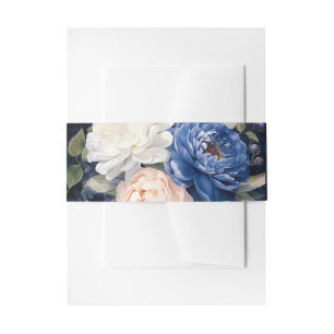 Navy Blue & Dusty Blush Pink Floral Wedding  Invitation Belly Band