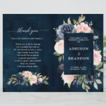 Navy Blue Dusty Blush Pink Floral Wedding Program<br><div class="desc">Dark navy blue blush pink floral wedding program featuring elegant bouquet of navy blue,  royal blue ,  white ,  blush rose and sage green eucalyptus leaves. Please contact me for any help in customisation or if you need any other product with this design.</div>