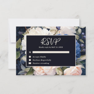 Navy Blue & Dusty Blush Pink Floral Wedding RSVP Card