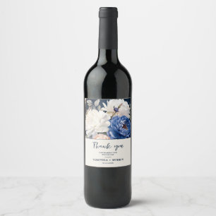 Navy Blue & Dusty Blush Pink Floral Wedding Wine Label