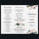 Navy Blue Dusty Blush Tri-fold Wedding Program<br><div class="desc">Dark navy blue blush pink floral wedding program featuring elegant bouquet of navy blue,  royal blue ,  white ,  blush rose and sage green eucalyptus leaves. Please contact me for any help in customisation or if you need any other product with this design.</div>