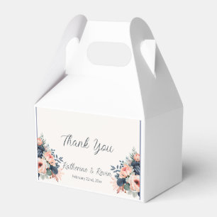 Navy Blue Dusty Rose Floral Wedding Favour Box