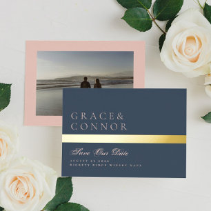 Navy Blue Dusty Rose Stripe Photo Save The Date