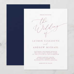 Navy Blue & Dusty Rose Wedding Invitation