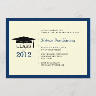Navy blue ecru cap tassel graduation announcement
