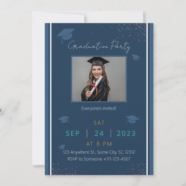 Navy Blue Editable Graduation Party  Invitation (Front)