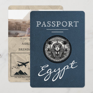 Navy Blue Egypt Passport Wedding Invitation