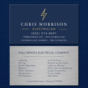 Navy Blue Electrician Metal Handyman Contractor Business Card