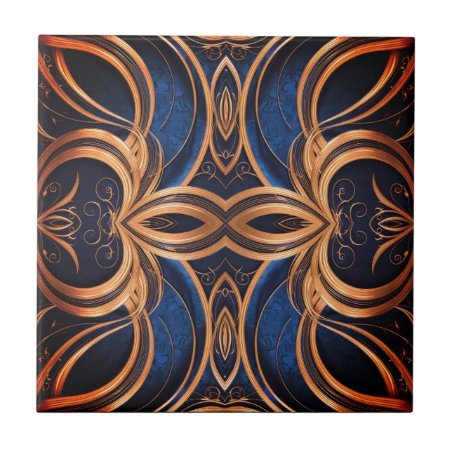 Navy Blue Elegance in Curved Symmetry Tile (Front)