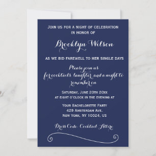 Navy Blue Elegant Bachelorette Party Invitation